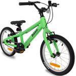 Green base 16 inch kids bike diagonal view with white background
