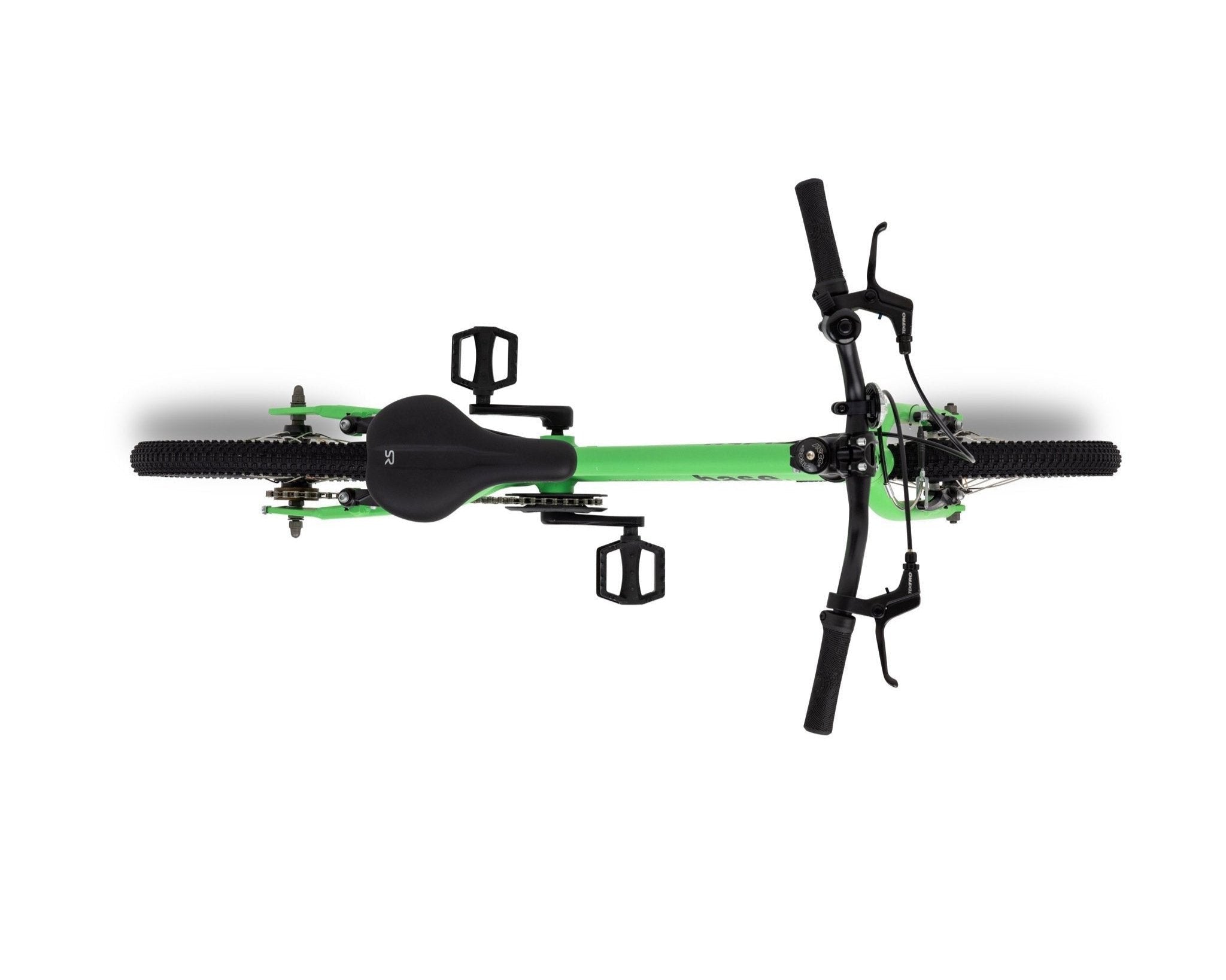 Green base 16 inch kids bike top view with white background