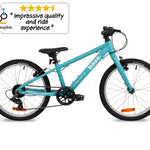 20 inch kids bike against a white background with the Two Wheeling Tots logo and testimonial