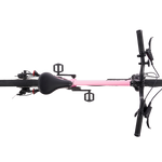 Pink and black bicycle on a white background view from above