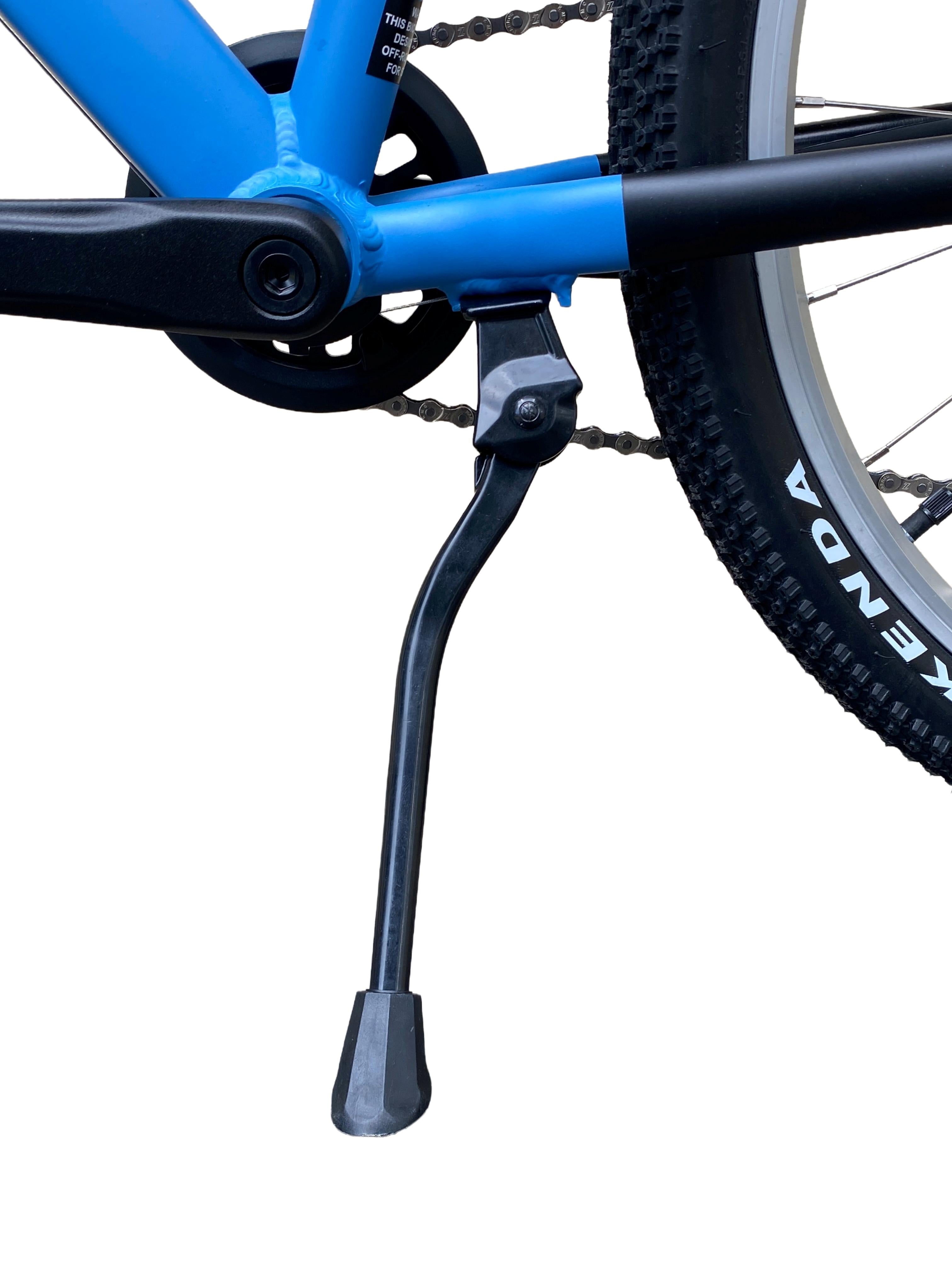 Black centre-mount kickstand attached to the base 24 inch kids bike frame