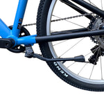 Black centre-mount kickstand folded up on the base 24 inch kids bike
