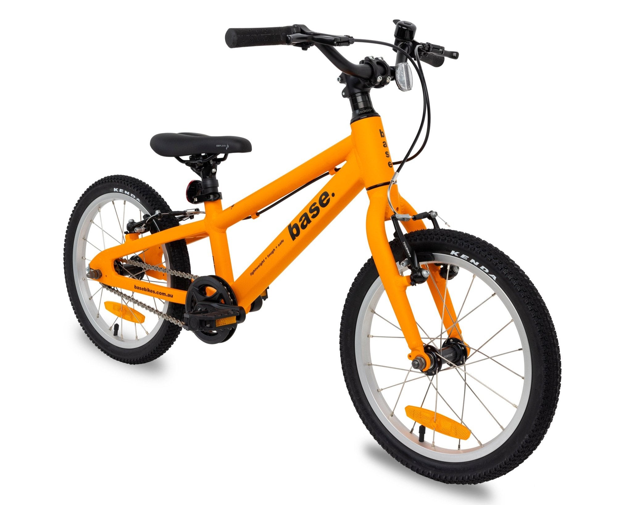 Orange base 16 inch kids bike with white background