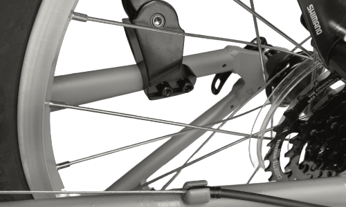 Close-up of a bicycle kickstand mounting on a white background