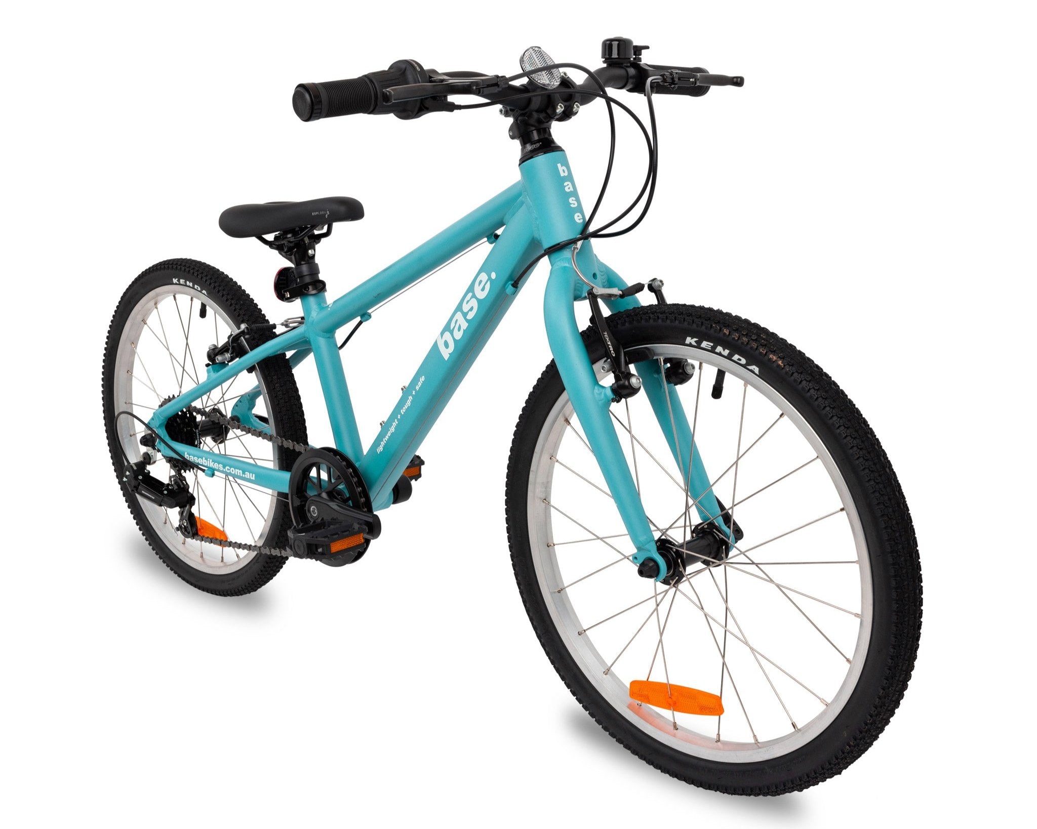 Blue base boys 20 inch kids bike diagonal view with white background