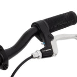 Zoomed in shot of the balance bike handle showing the Tektro brake