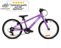 Purple children's bike with 'Two Wheeling Tots' logo and text on a white background