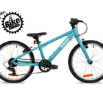 Blue 20 inch bike against a white background with The Bike Dads logo